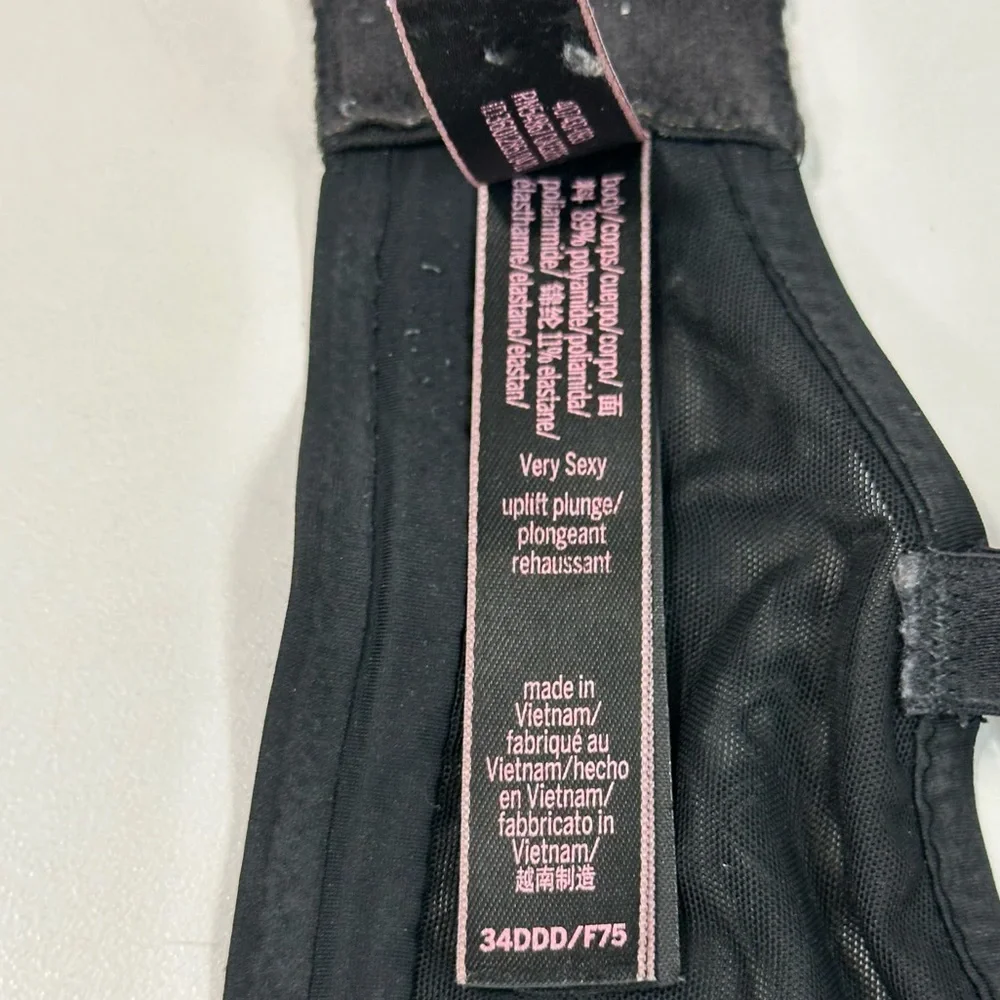 Victoria’s Secret Black Lace Gold Logo Very Sexy Uplift Plunge Sz 34DDD - Picture 6 of 12